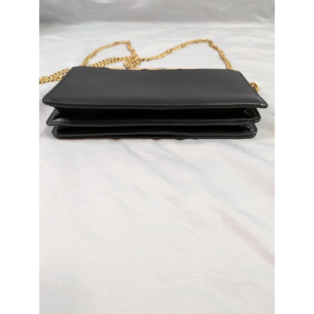 Coach Callie Foldover Chain Clutch Leopard Print Wallet Crossbody Brass Leather - Picture 4 of 9
